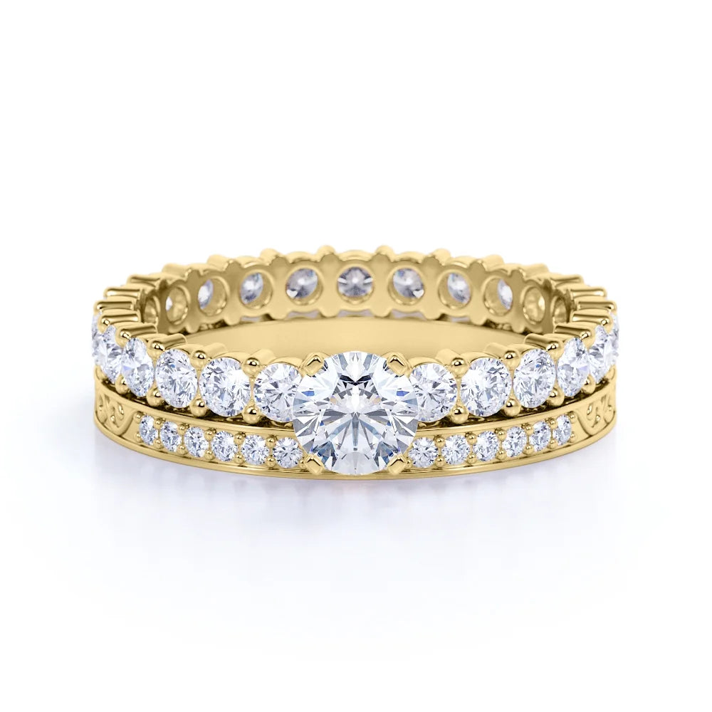 18K Yellow Gold over Silver Moissanite Eternity Band Ring E307354