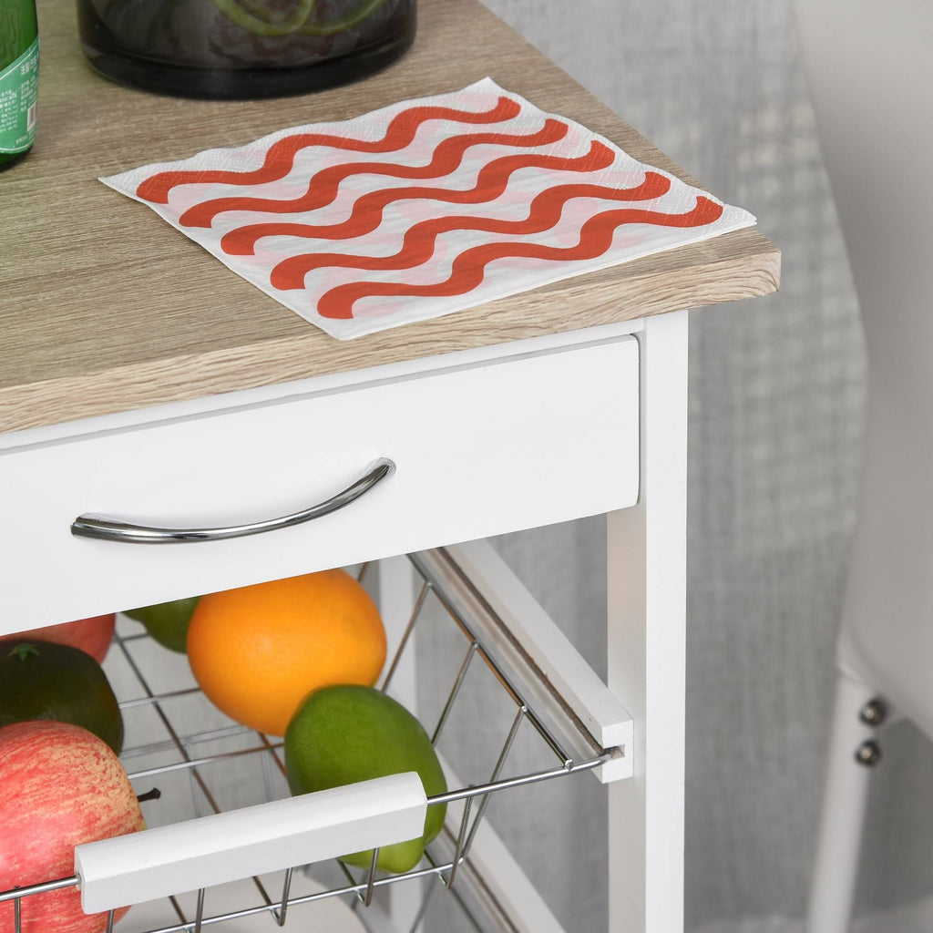 White Wooden Rolling Kitchen Storage Cart J51244