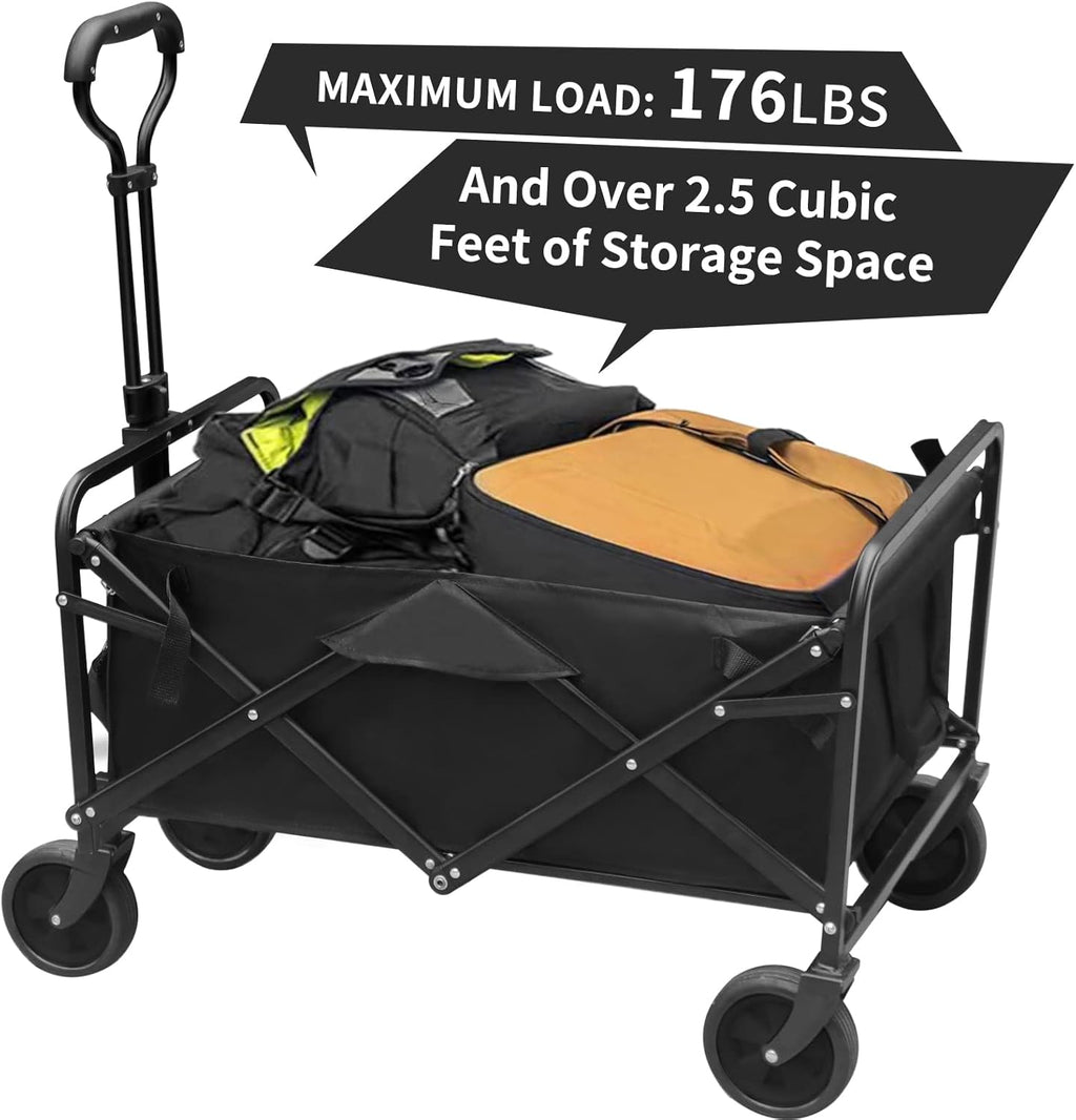 Black Collapsible Folding Wagon with 5 Solid Rubber Wheels E871