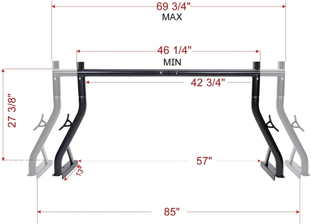 Steel Pick-Up Truck Ladder Rack Two Bar Set D698