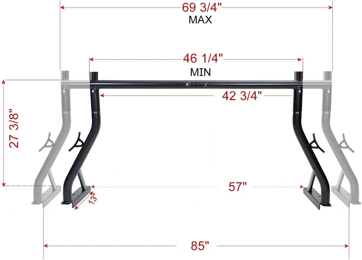 Steel Pick-Up Truck Ladder Rack Two Bar Set D698