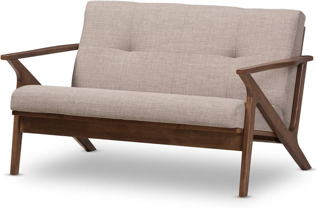 Walnut Wood Light Grey Fabric Tufted 2-Seater Loveseat C44261
