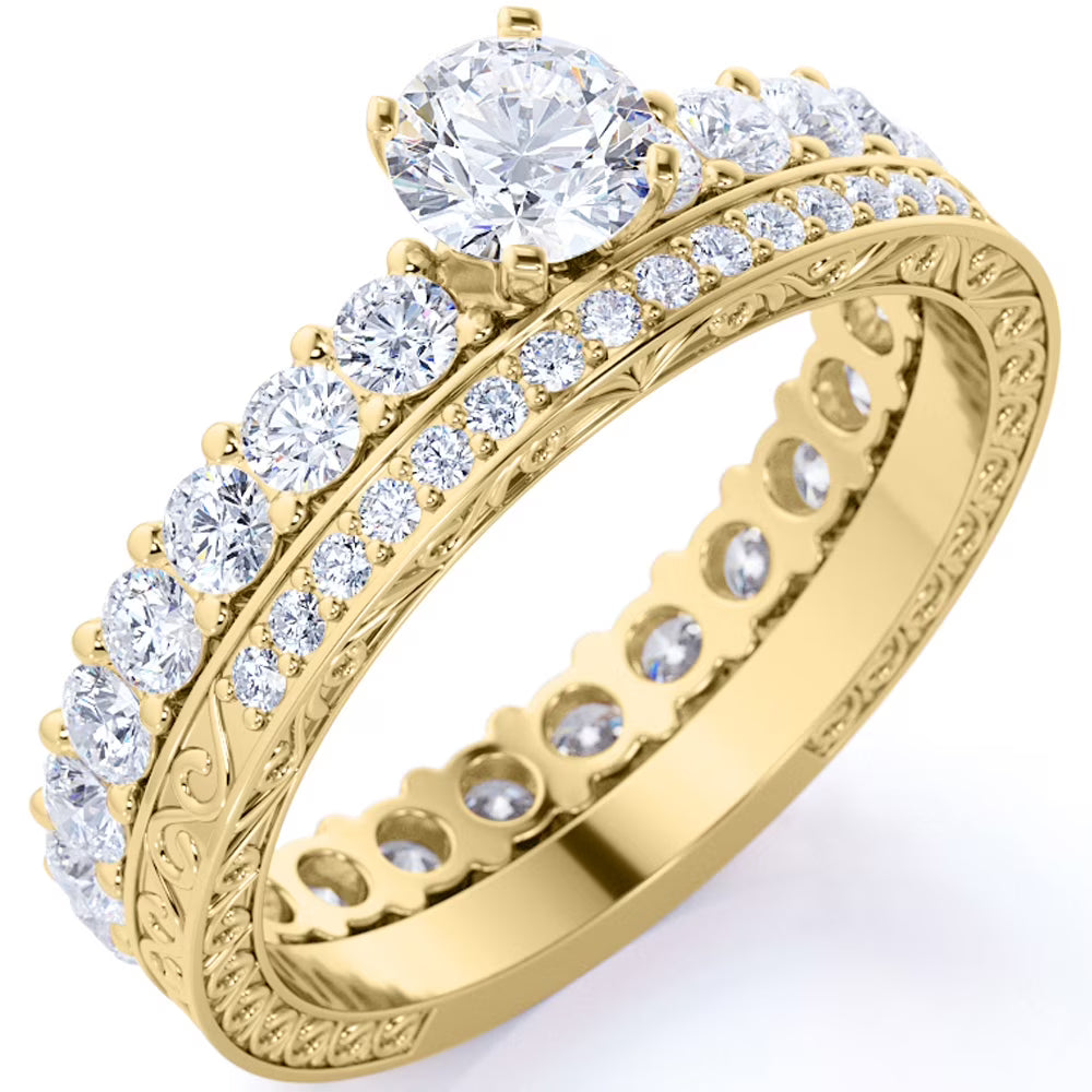 18K Yellow Gold over Silver Moissanite Eternity Band Ring E307354