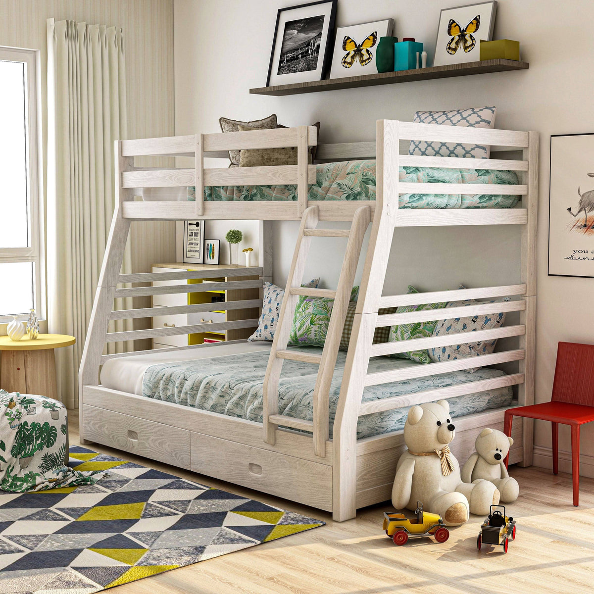 Dark Walnut Solid Wood Bunk Bed Set Q53260