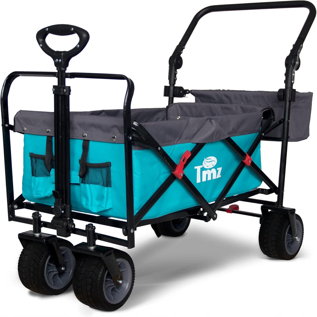 All Terrain Wide Wheel Utility Folding Wagon with Adjustable Push Handle and Brake T168