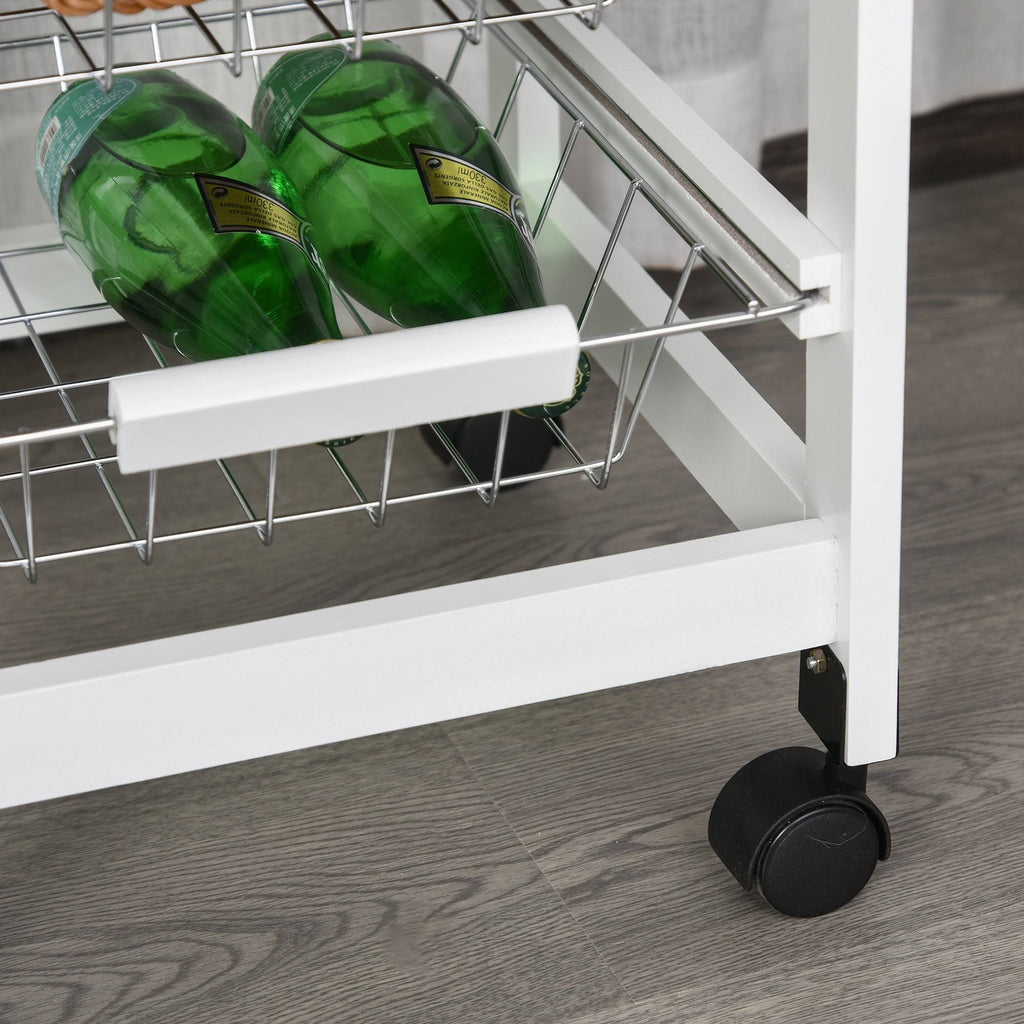White Wooden Rolling Kitchen Storage Cart J51244
