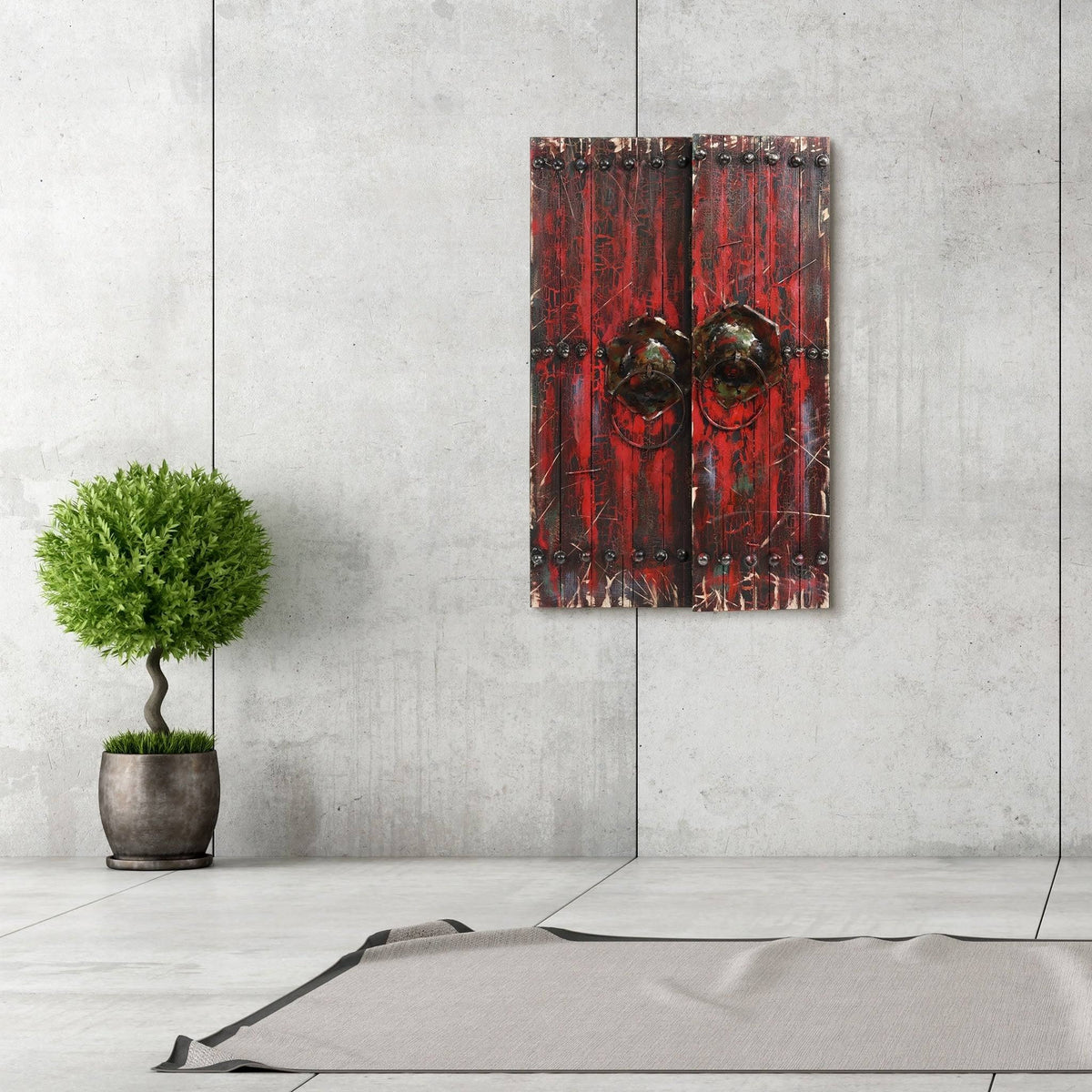 Antique Wooden Doors Mixed Media Hand Painted Iron Wall Art G39260