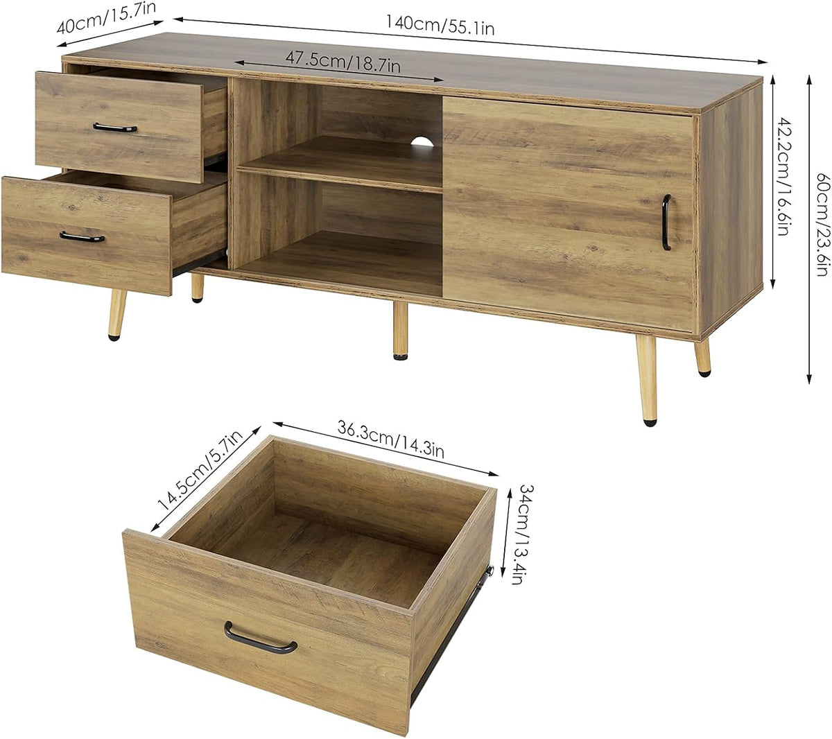 Rustic Brown Wood TV Stand with Sliding Door C147