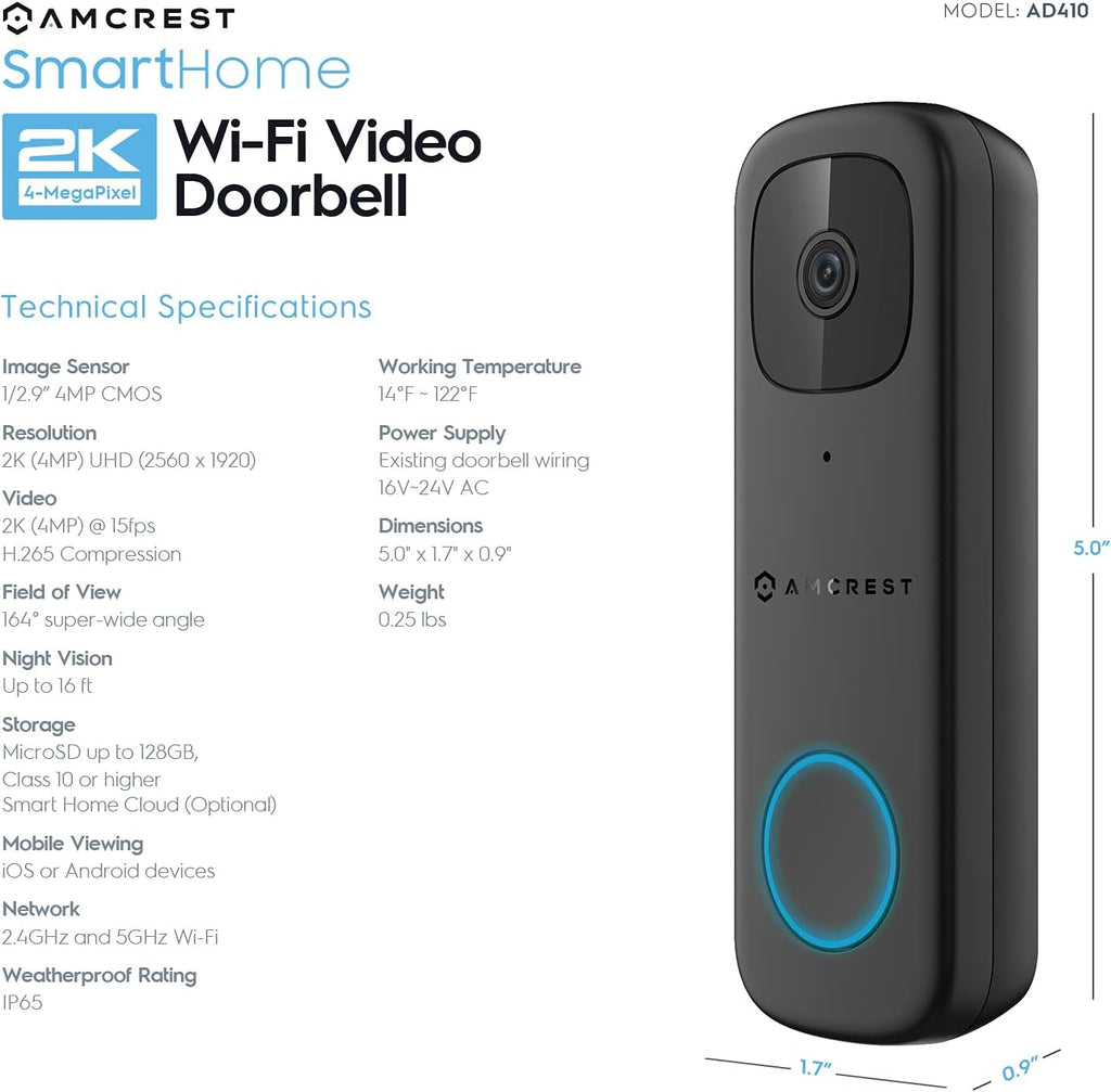 4MP Wireless WiFi Video Doorbell Camera with 2-Way Audio C262