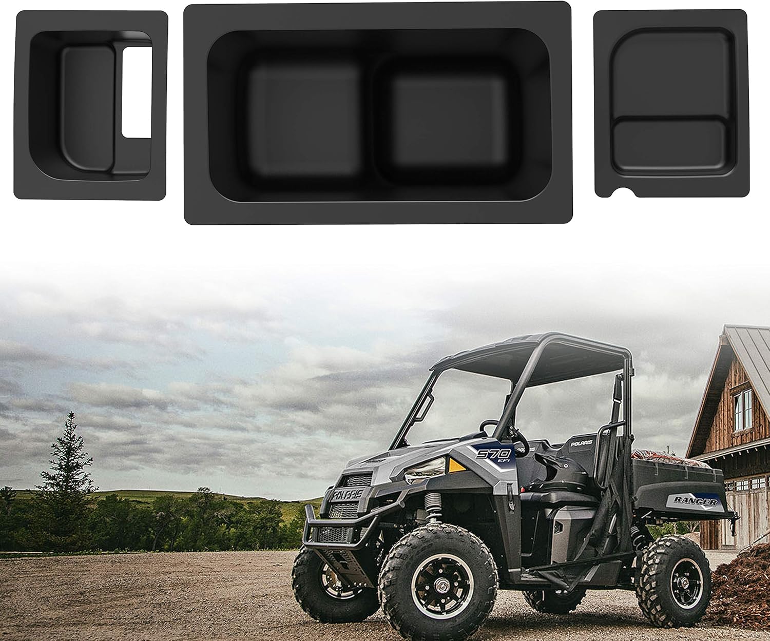 Left & Right Under Seat Storage Box for Polaris Ranger 500 570 Mid Size 50" Wide 2015-2021, Pack of 2 H426