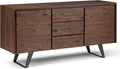 Rustic Natural Aged Brown Solid Acacia Wood and Metal Rectangle Sideboard Buffet with Storage Compartment and 3 Drawers E8801