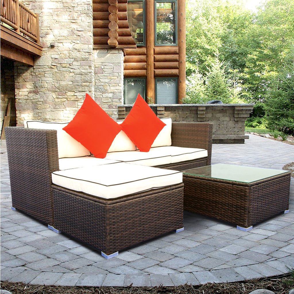 3 Piece Patio Sectional Wicker Rattan Outdoor Furniture Sofa Set F921