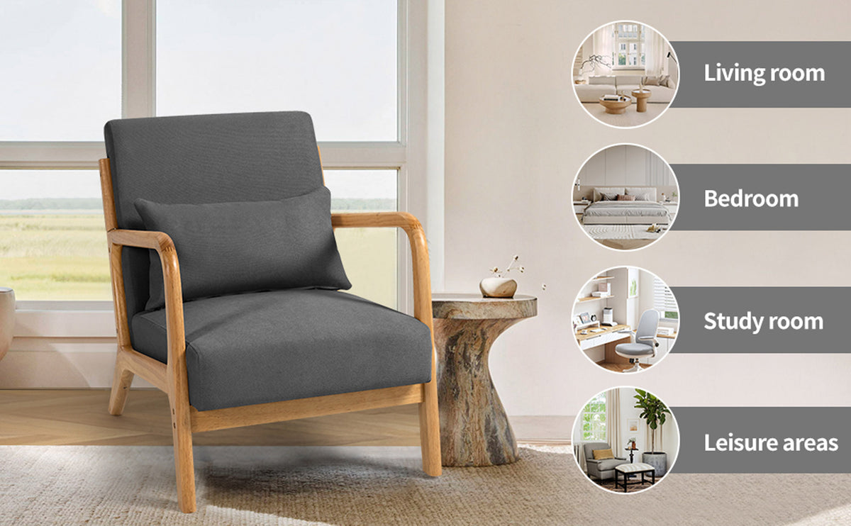 Dark Gray Single Seat Solid Wood Armrest Leisure Sofa O13799