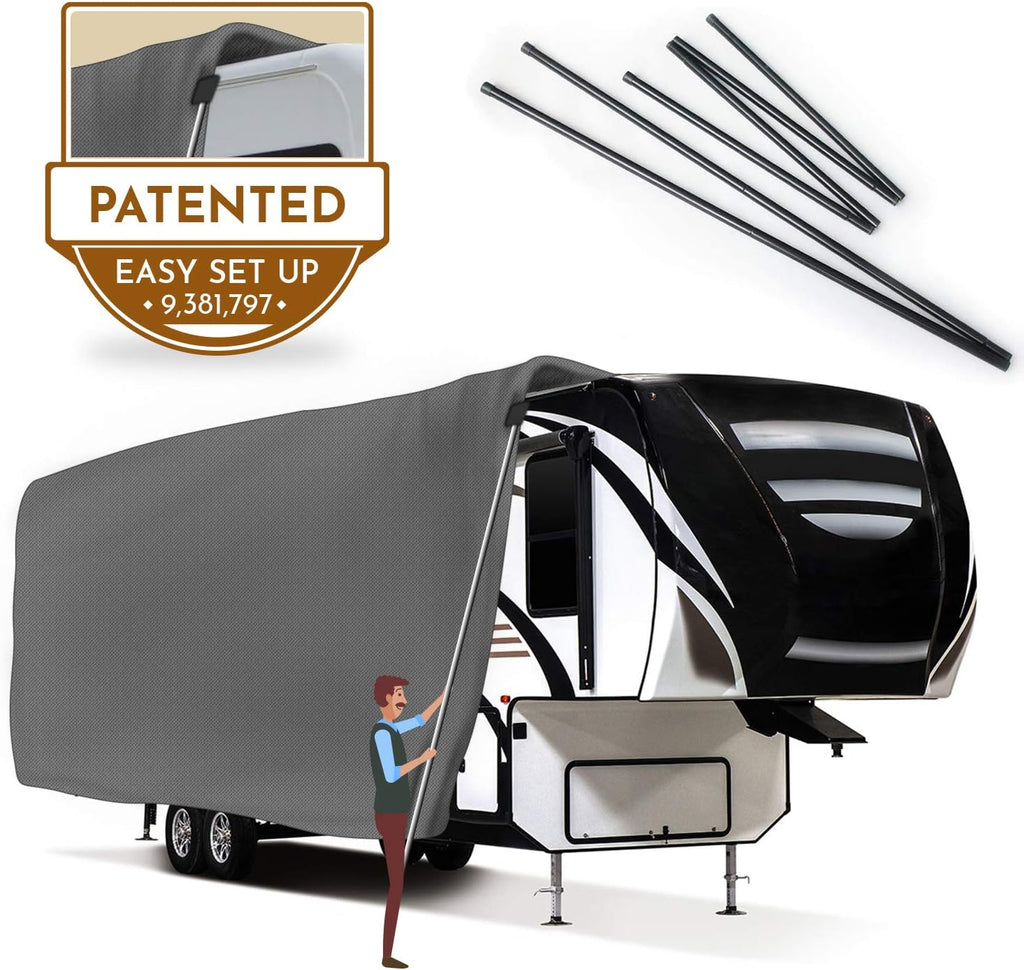 5th Wheel RV Cover 3-Ply Ripstop Waterproof with Steel Pole T7492