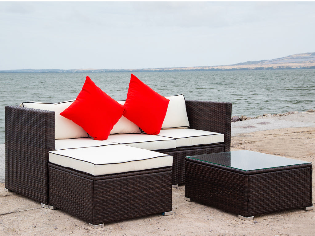 3 Piece Patio Sectional Wicker Rattan Outdoor Furniture Sofa Set F921