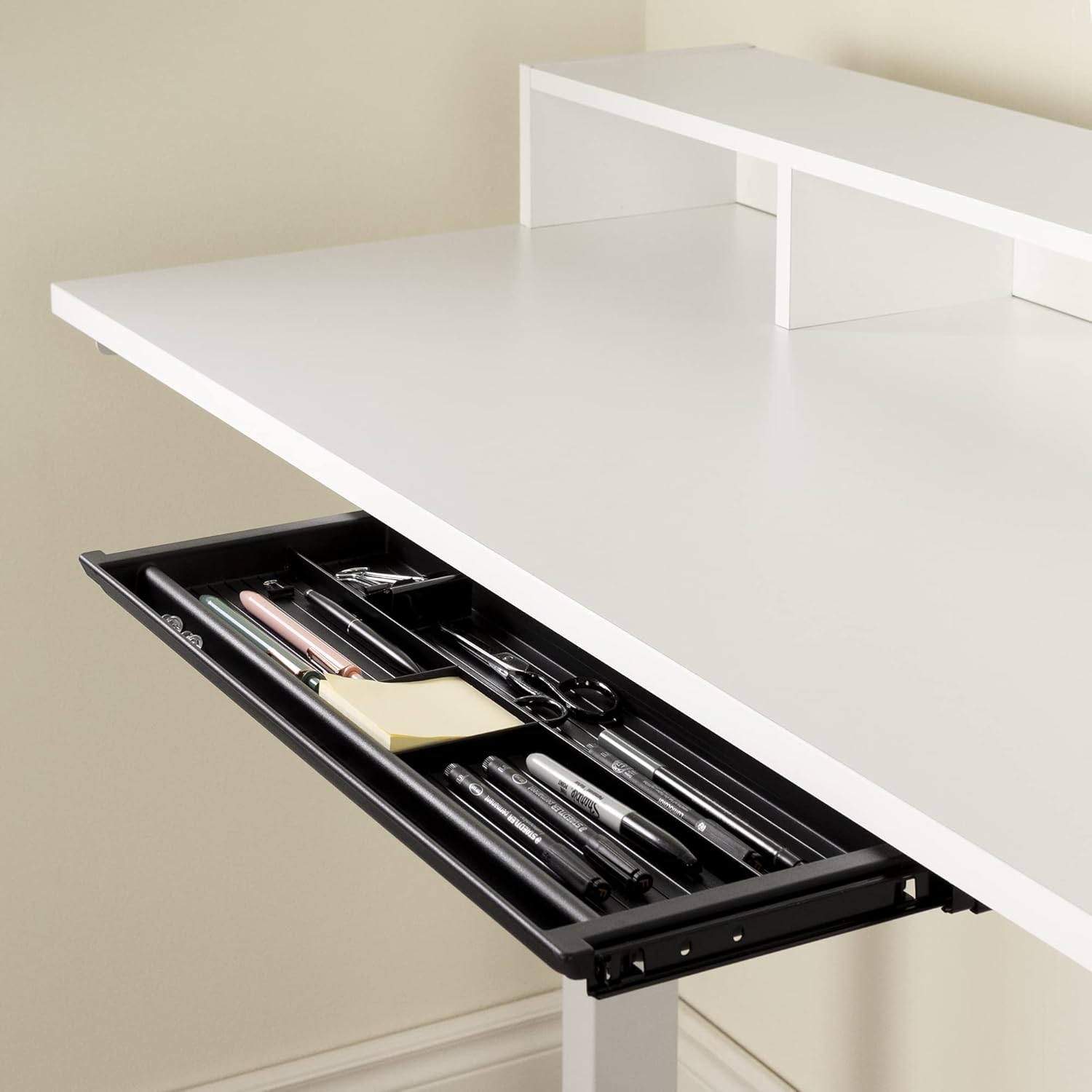 Pure White Adjustable Height Standing Desk with Built In Power Bar R137481