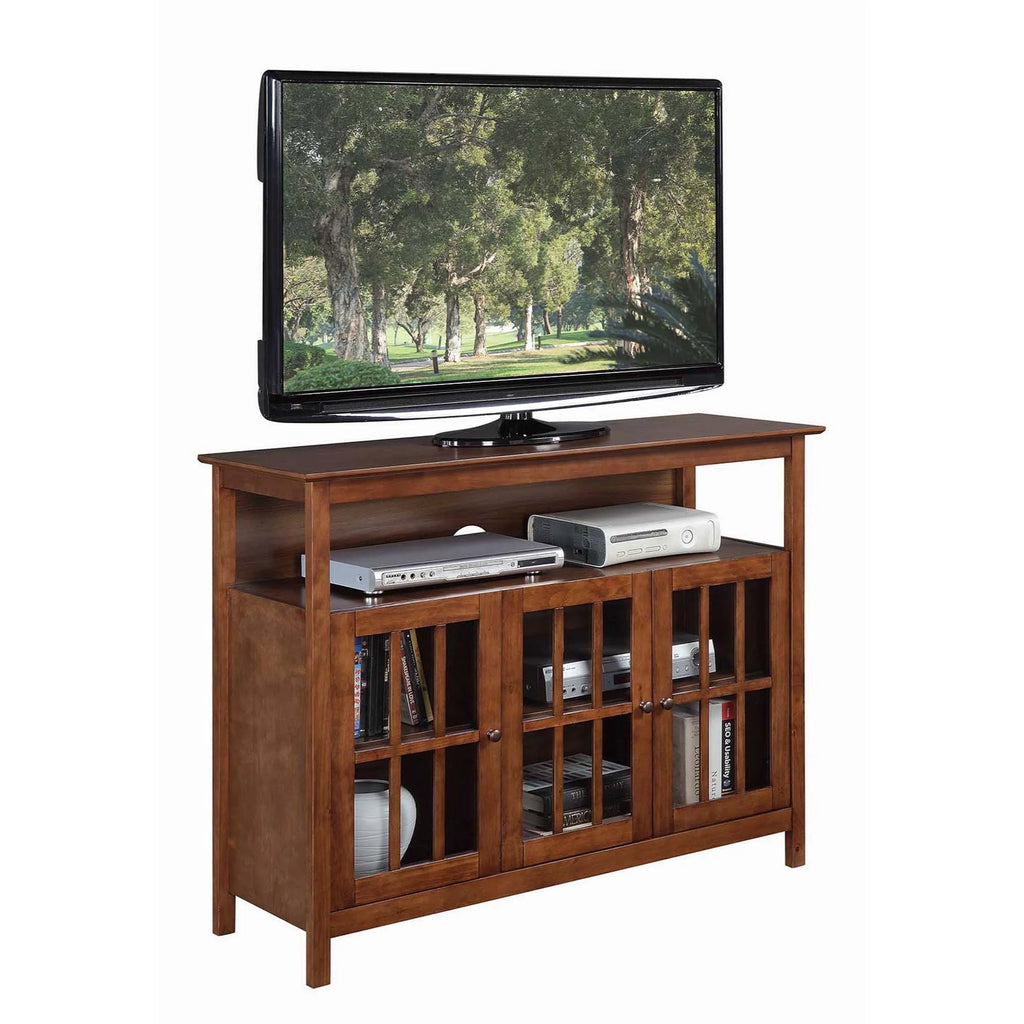 Dark Walnut TV Stand with Storage Cabinets and Shelf T4562