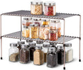 Set of 2 Stackable Expandable Storage Shelves with Anti-Slip Liners, Silver Q622