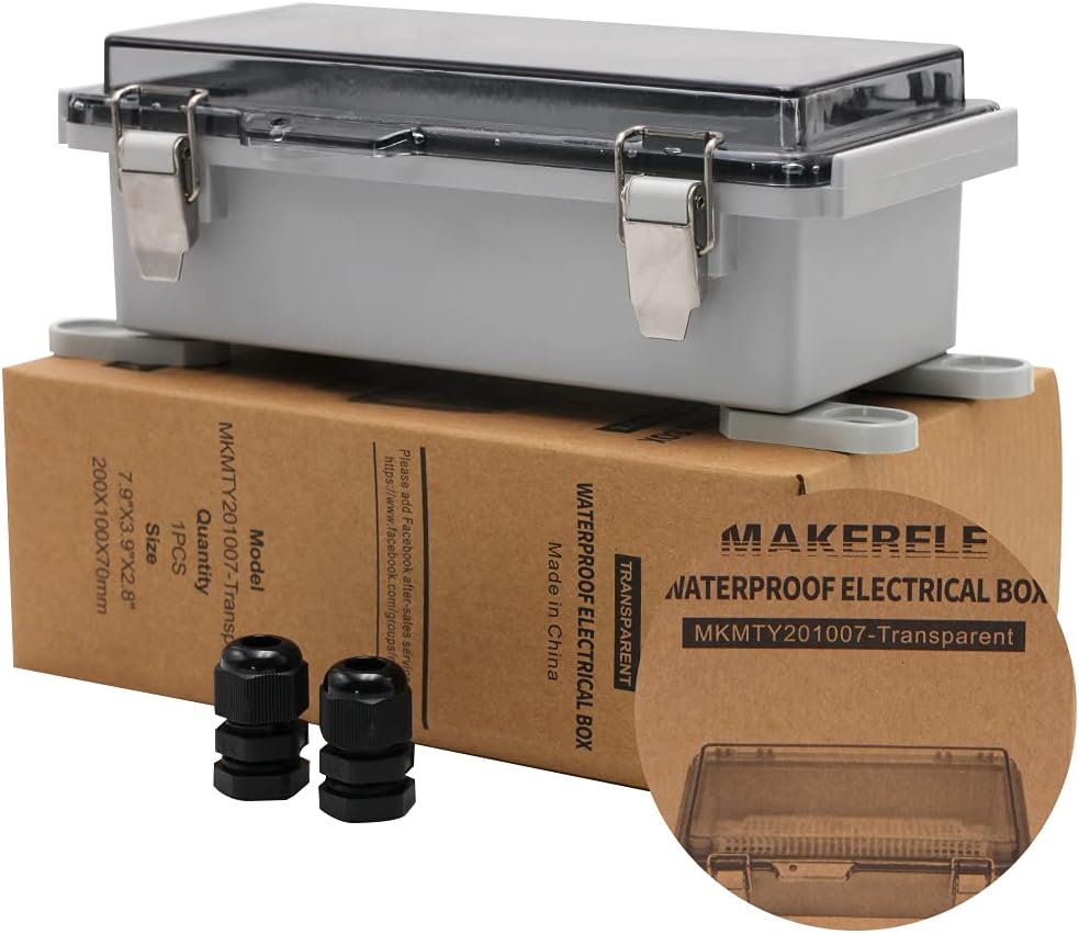 Outdoor Electrical Box IP67 Waterproof Plastic Enclosure with Transparent Cover 7.9 x 3.9 x 2.8 inch J66700