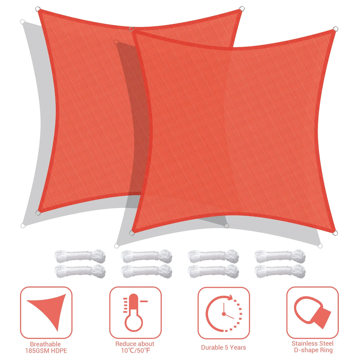 2 Pack 12x12 Ft 97% UV Block Square Sun Shade Sail HDPE Canopy D595285
