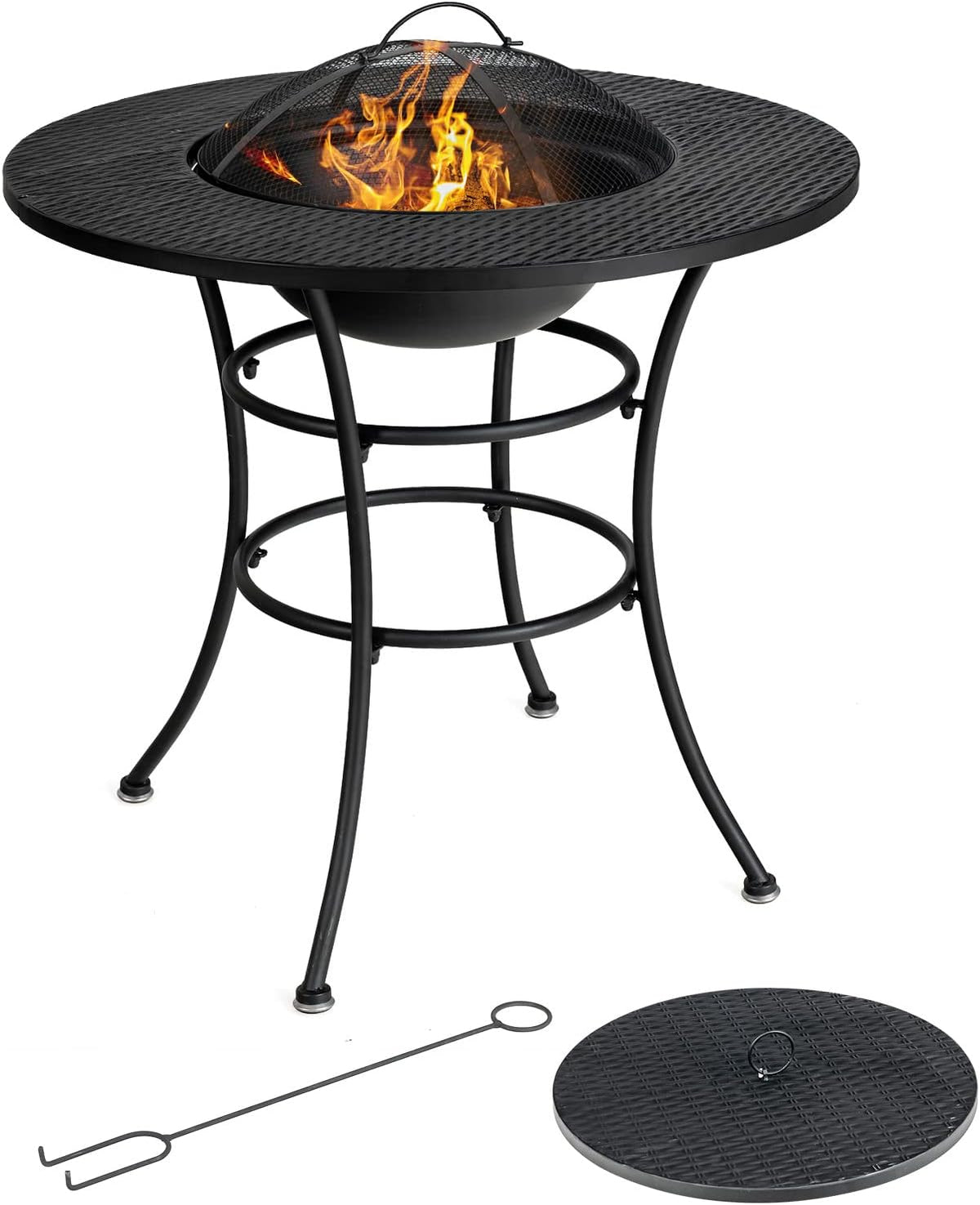 32 Inch Metal Wood Burning Fire Pit with Cover and Grill Grate E21836
