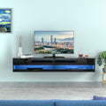 Floating TV Stand with RGB LED Light - 71 Inch High Glossy Wall Mounted Entertainment Center for 80 Inch TV Screen - Modern TV Cabinet - Media Console Table - Floating TV Shelf (Black) Z719