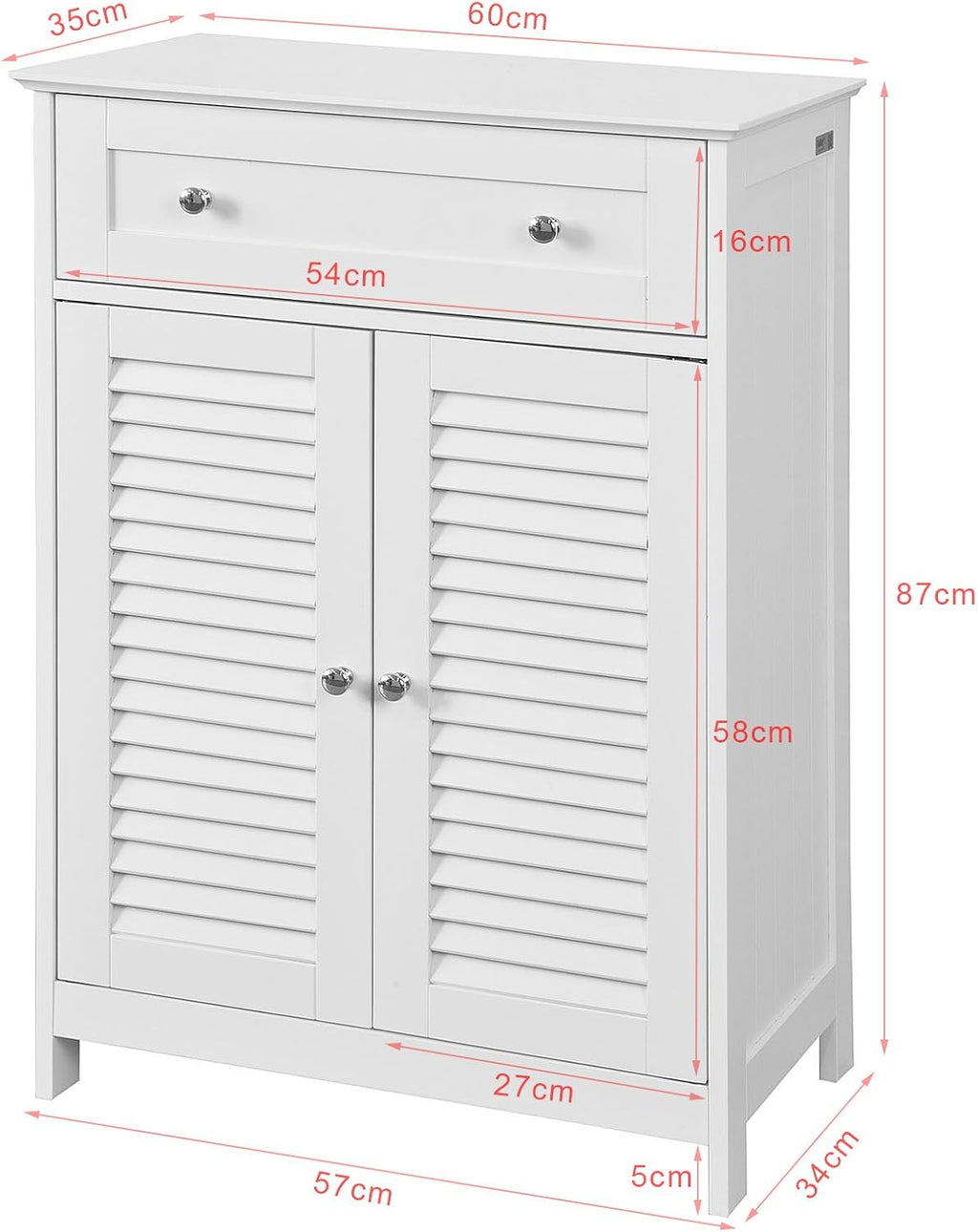 White Bathroom Vanity Set with Drawer and Double Shutter Door V524769