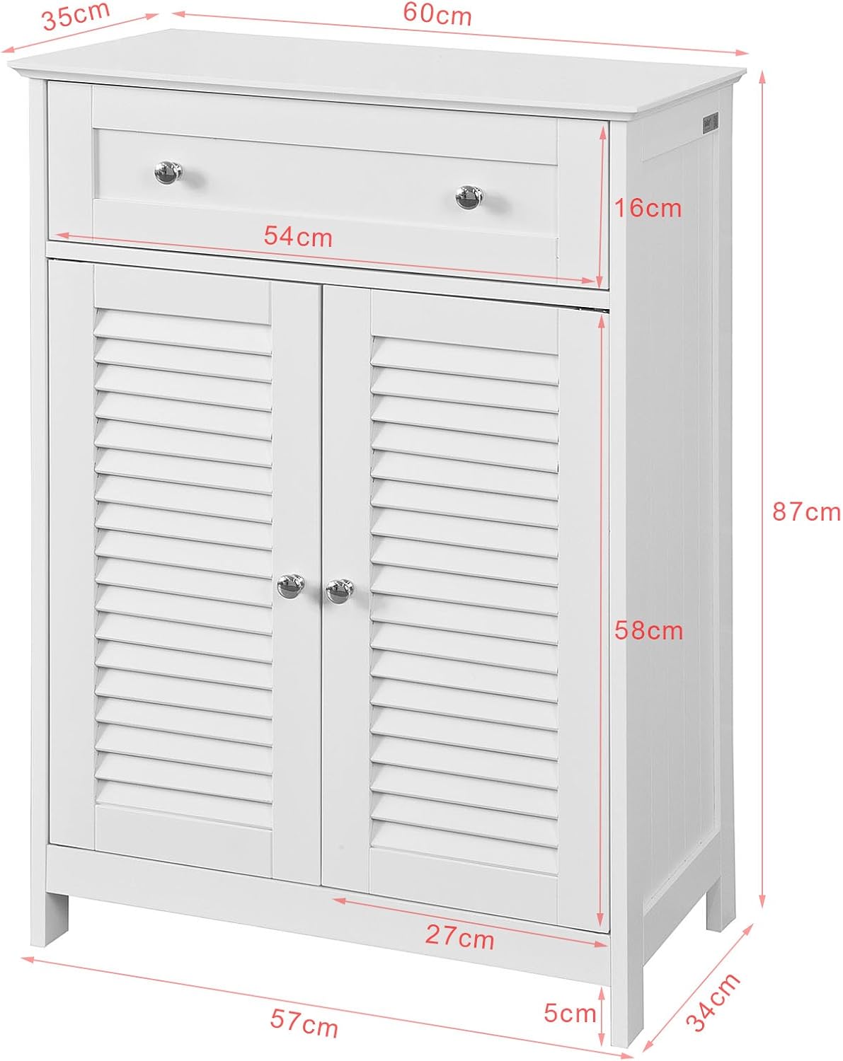 White Bathroom Vanity Set with Drawer and Double Shutter Door V524769