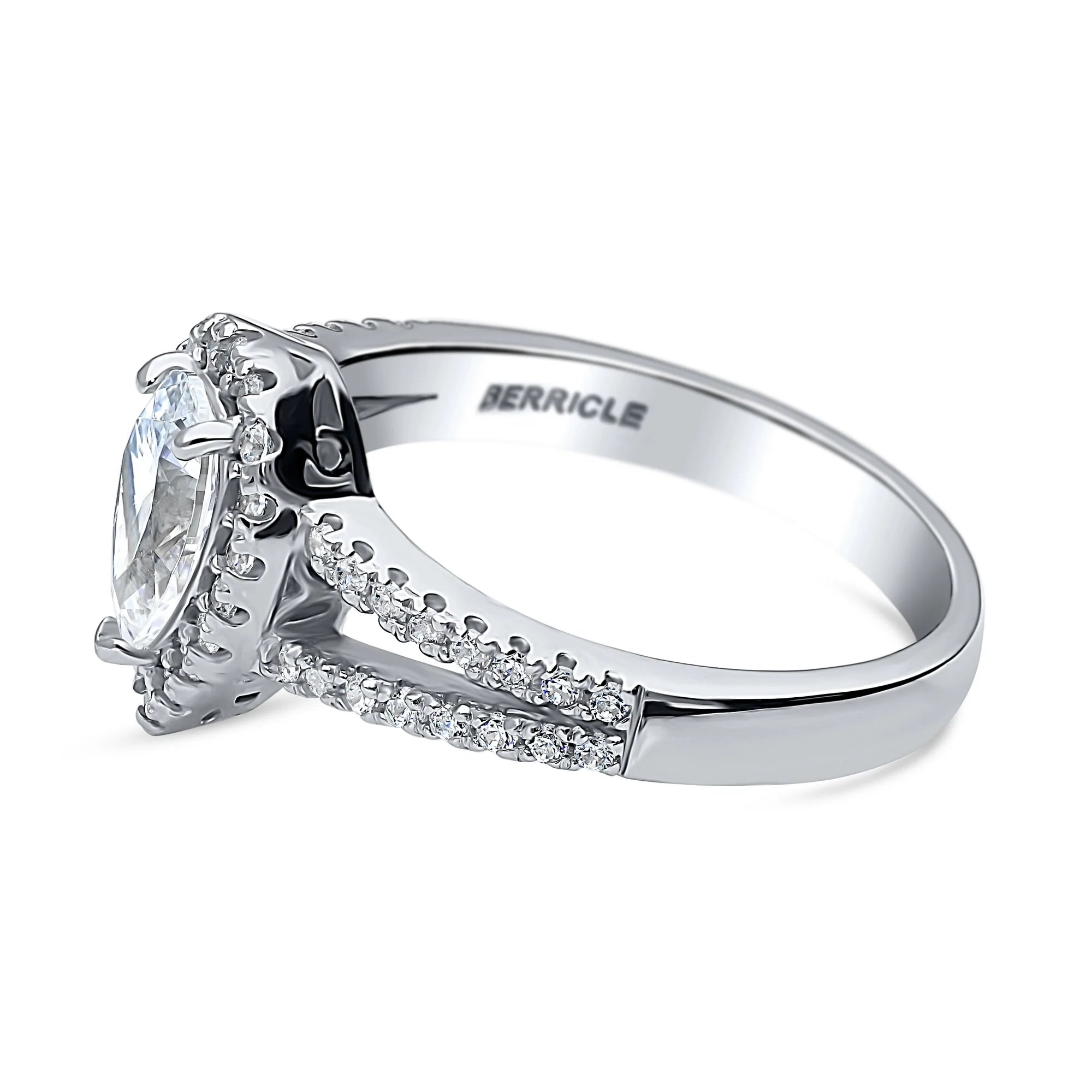 Sterling Silver Pear Cut Cubic Zirconia Split Shank Ring U24206