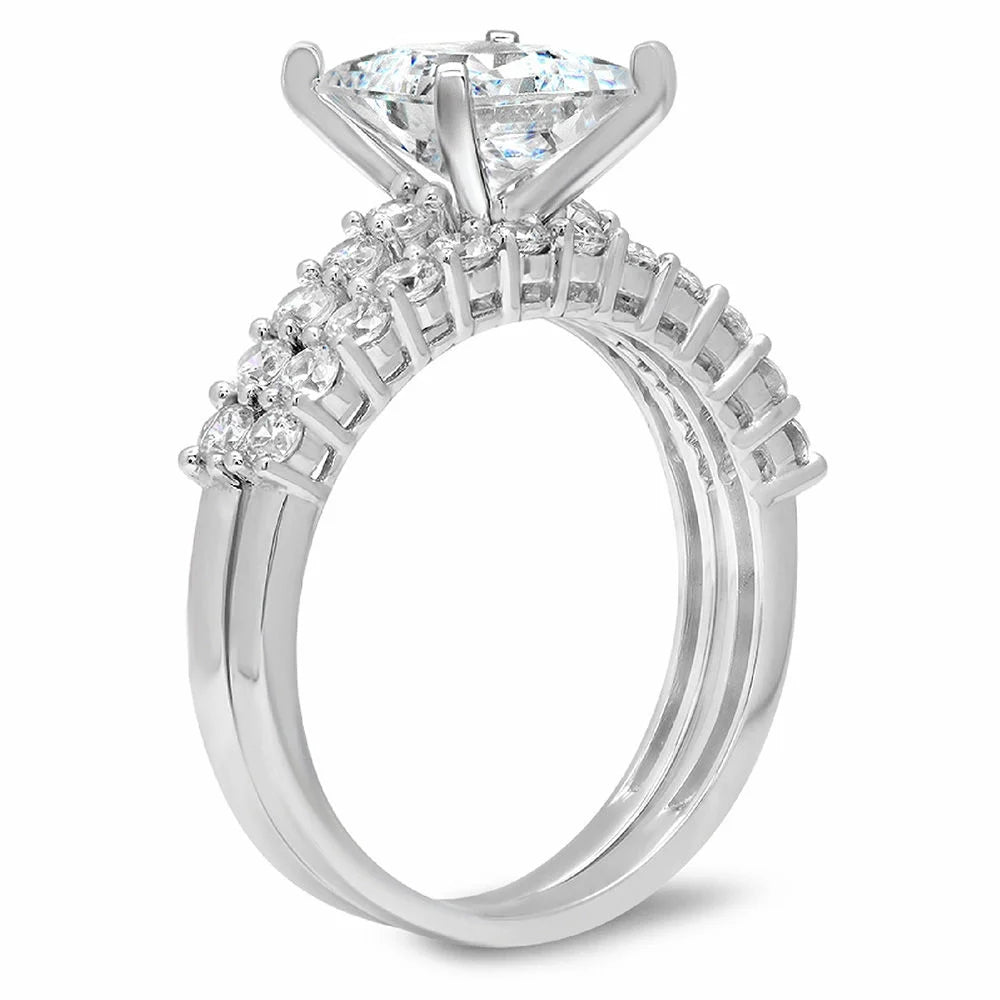 Princess Cut Natural Diamond VS1-VS2 J-K 18K White Gold Engagement Ring Set T1915