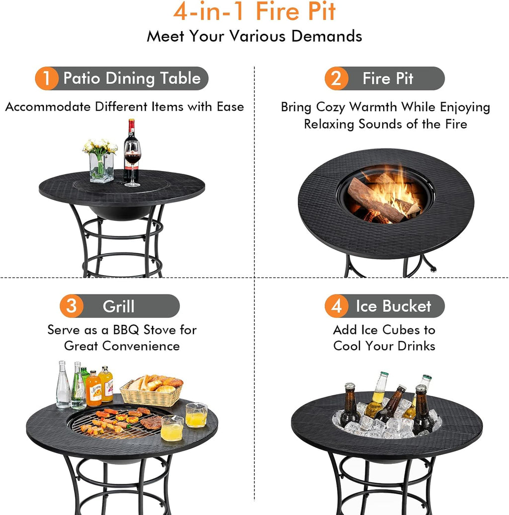 32 Inch Metal Wood Burning Fire Pit with Cover and Grill Grate E21836
