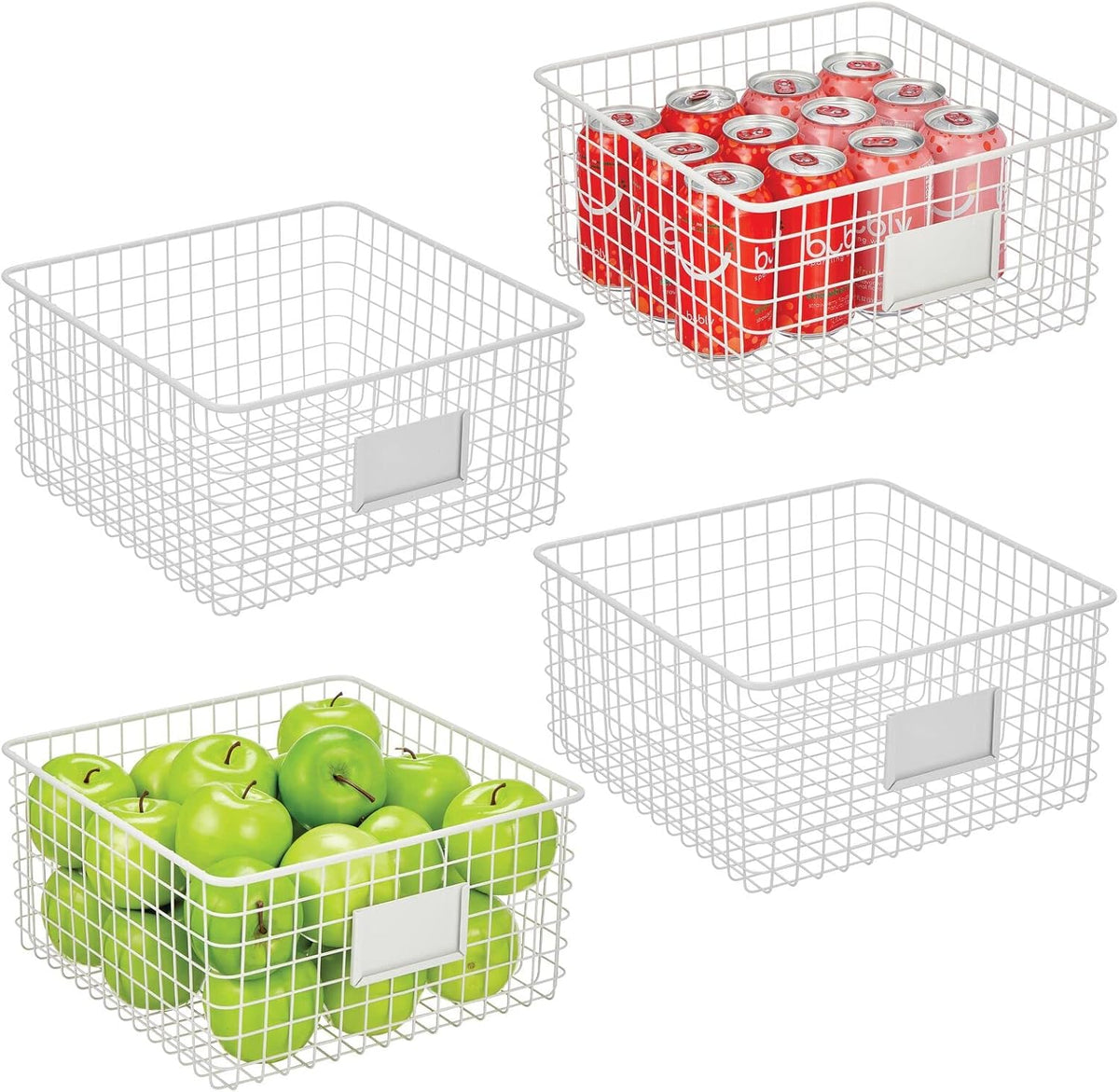 Bronze Metal Wire Food Organizer Storage Bin Basket with Label Slot, 4 Pack S1231