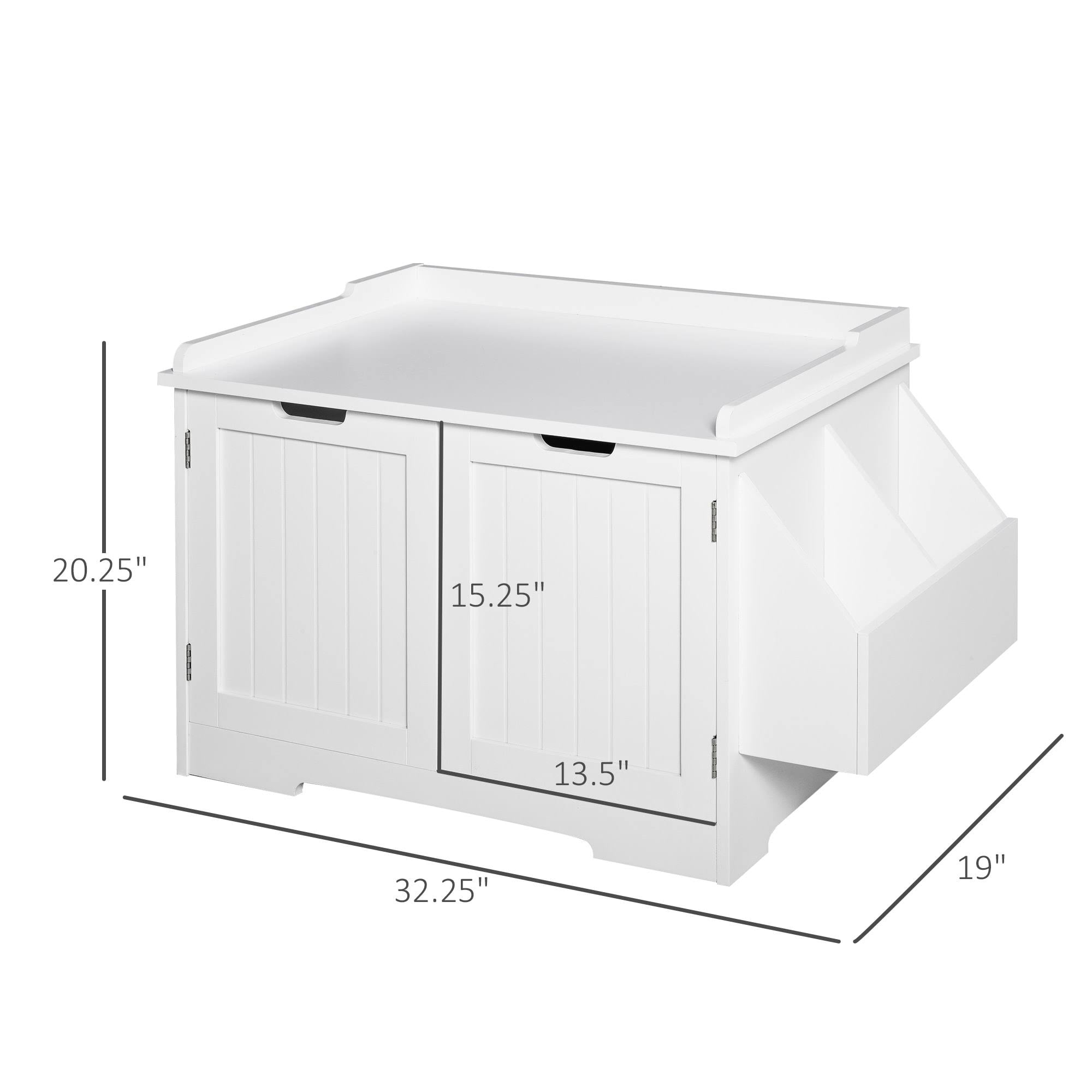 White Wooden Cat Litter Box Enclosure with Nightstand and Storage Rack Q473814