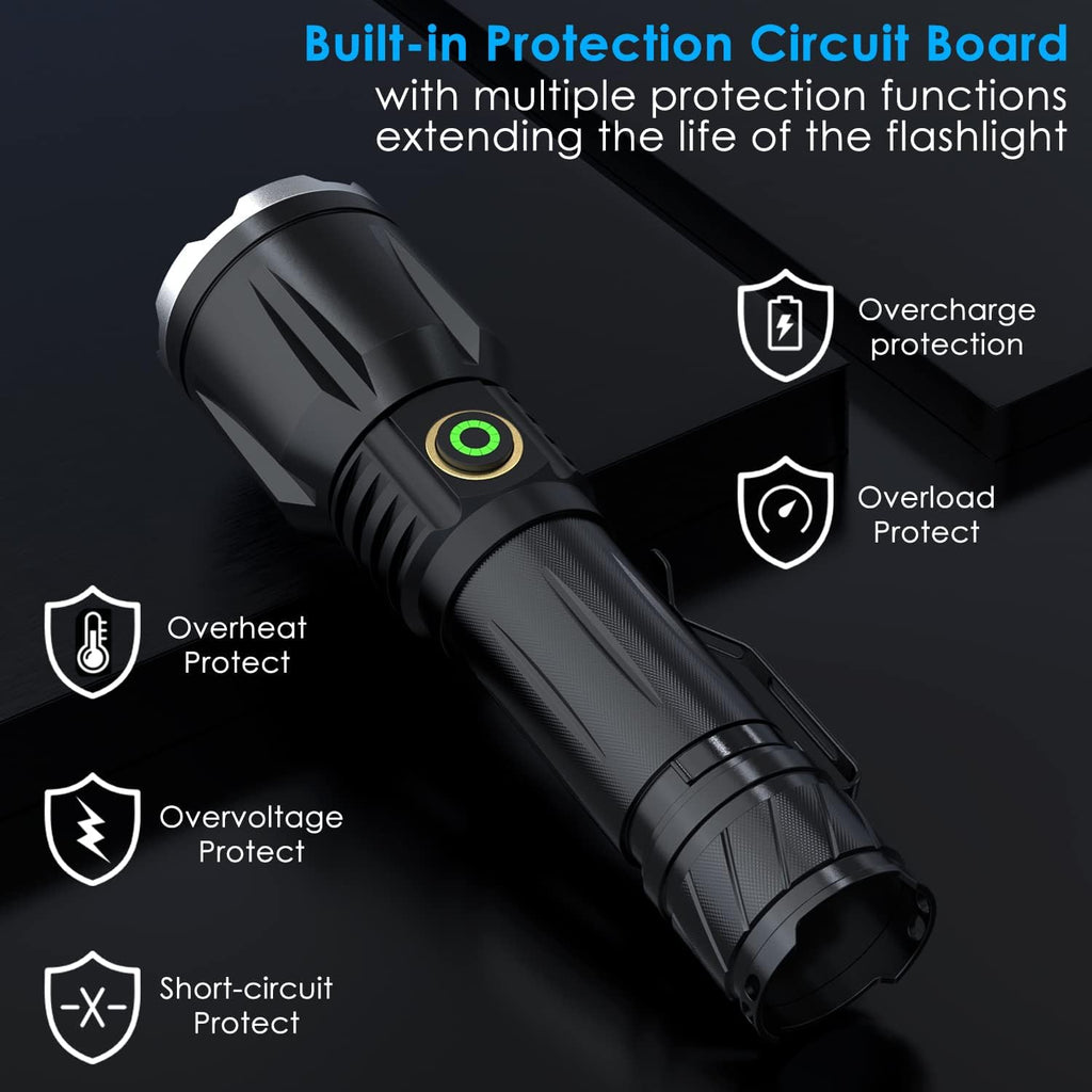Rechargeable Tactical Flashlight, 120000 Lumens, 5 Modes, Zoomable, Waterproof E23026