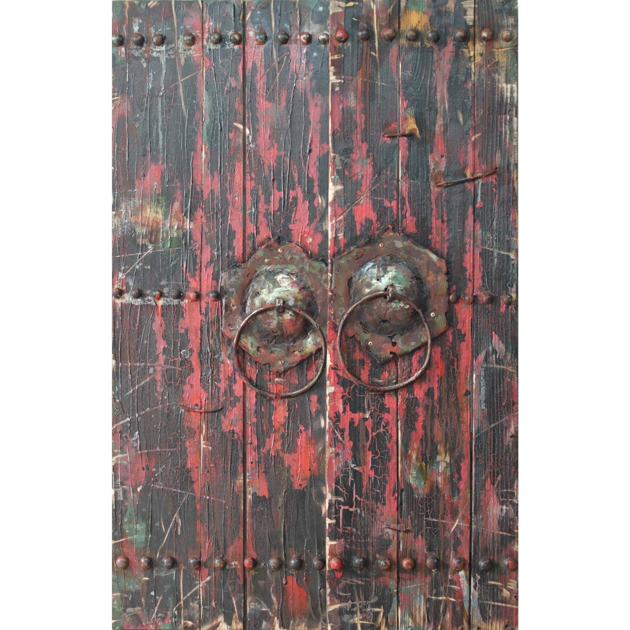 Antique Wooden Doors Mixed Media Hand Painted Iron Wall Art G39260