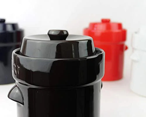 Fermentation Crock with Glazed Weights and Cabbage Tamper, 2 Liter Heirloom Red Water Sealed Jar Q920069