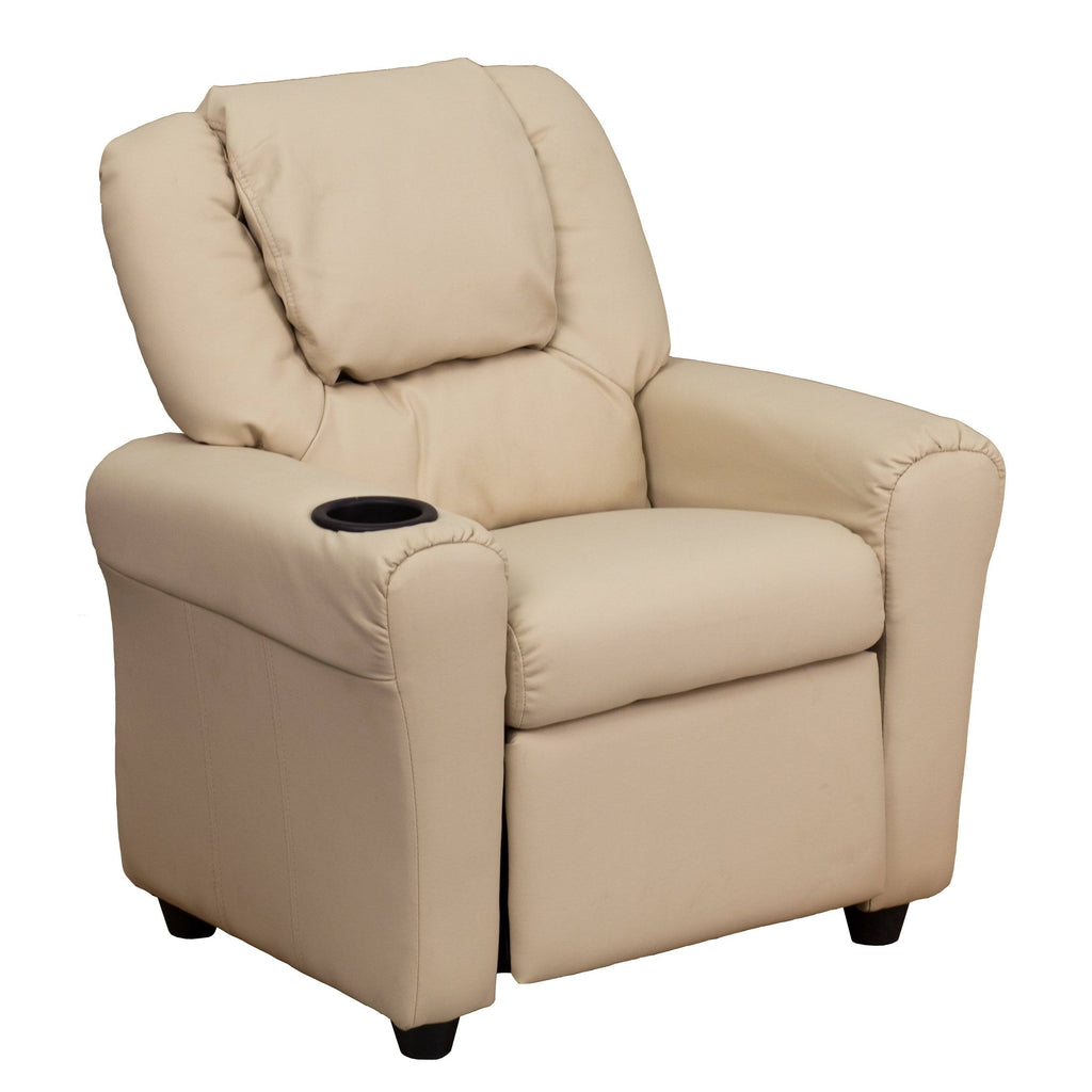 Orange Vinyl Kids Recliner with Cup Holder and Headrest C476