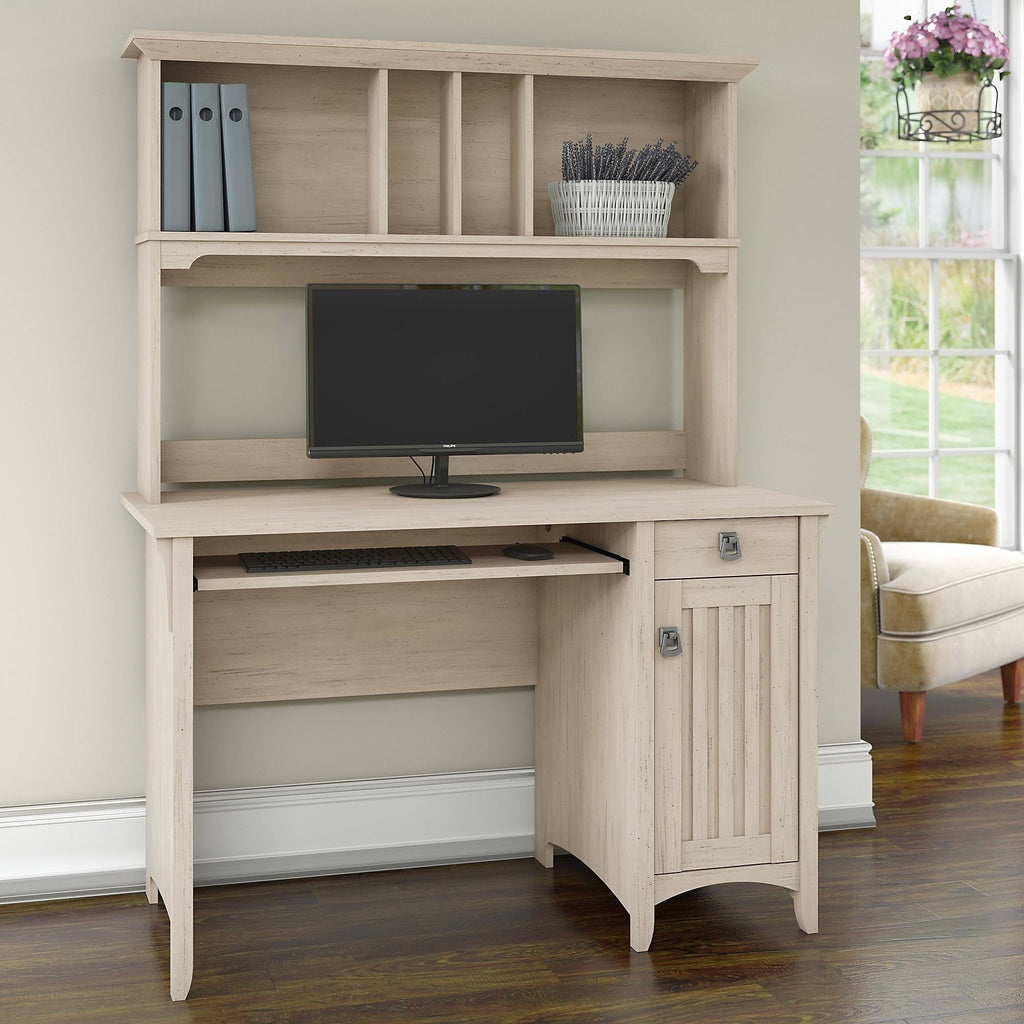 Pure White and Shiplap Gray Small Computer Desk with Hutch G6396