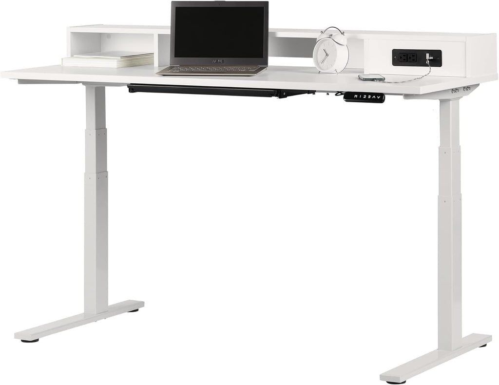 Pure White Adjustable Height Standing Desk with Built In Power Bar R137481