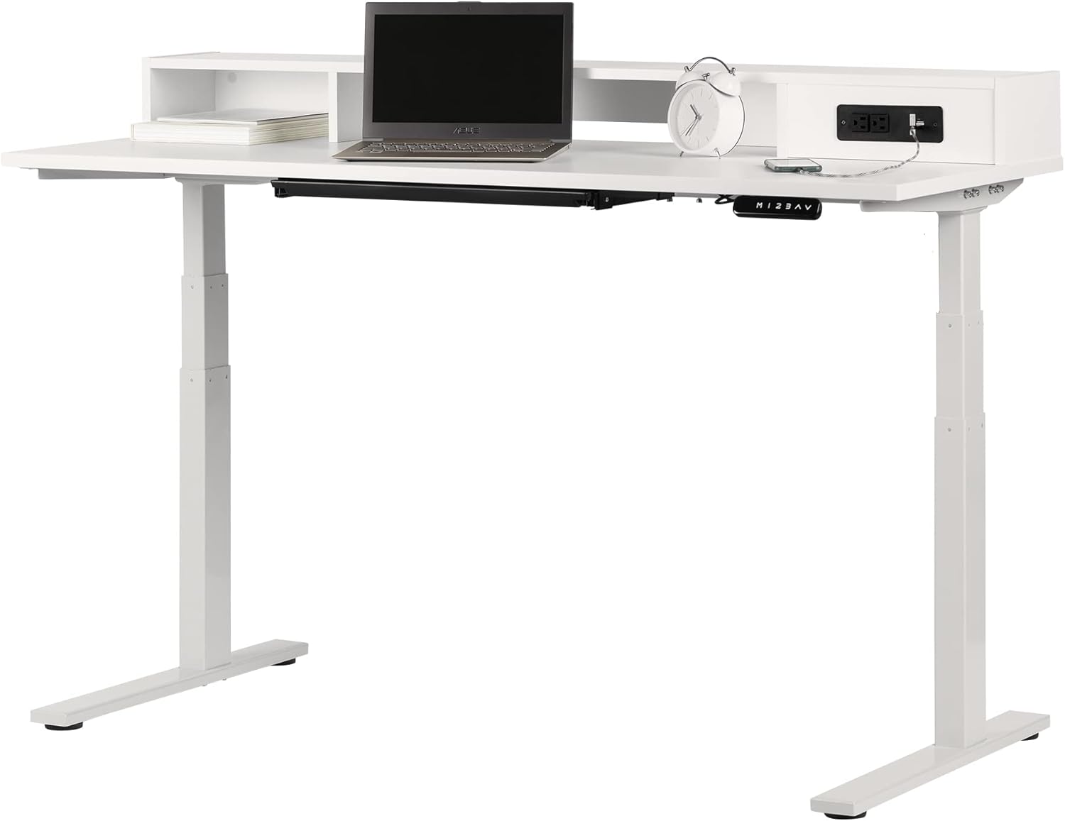 Pure White Adjustable Height Standing Desk with Built In Power Bar R137481