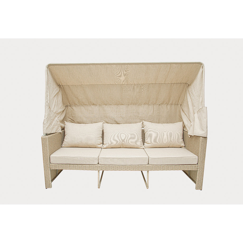 Outdoor Wicker Patio Sofa with Canopy & Ottoman Set D235