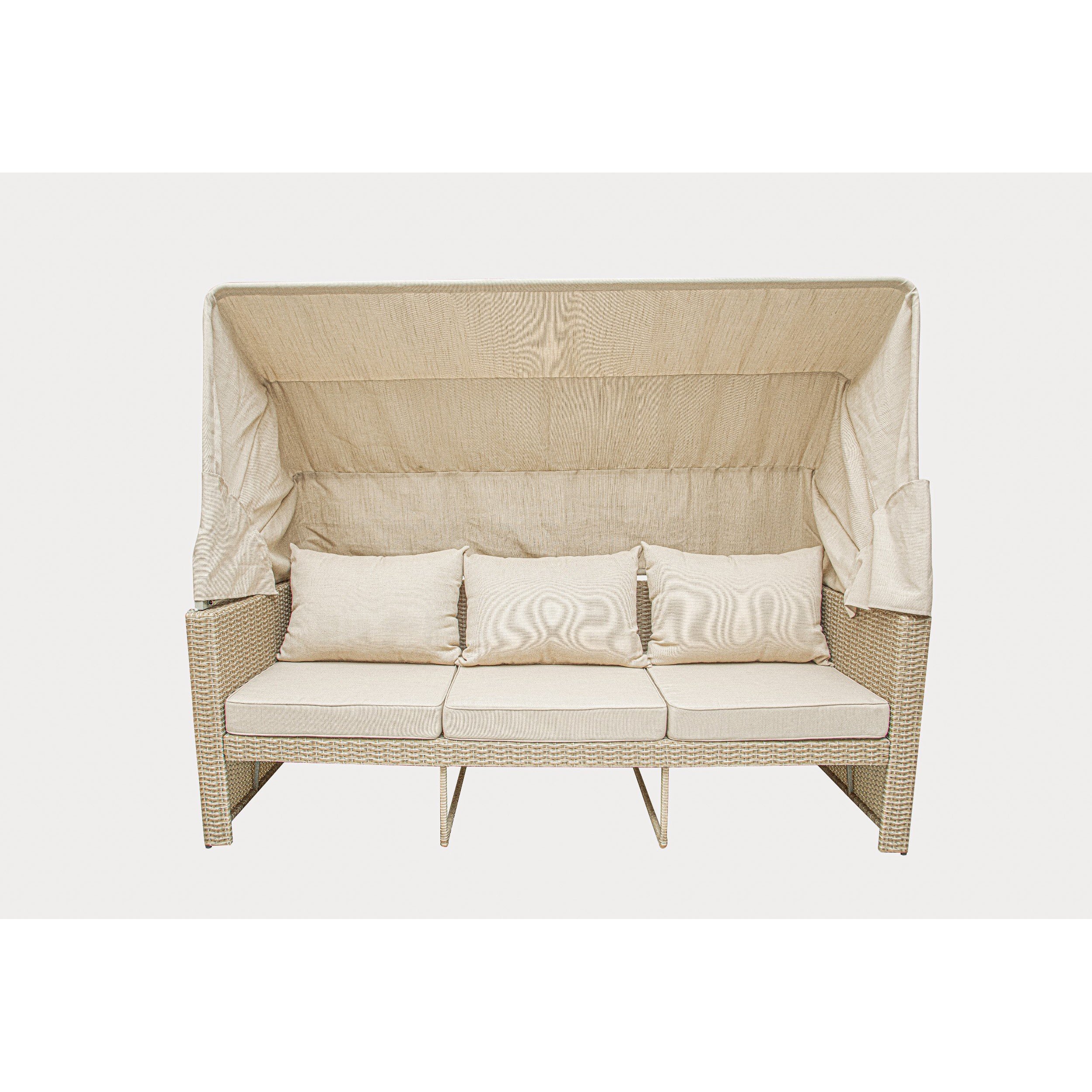 Outdoor Wicker Patio Sofa with Canopy & Ottoman Set D235