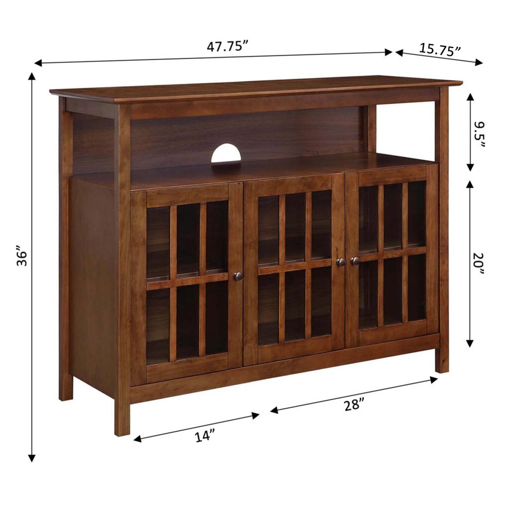 Dark Walnut TV Stand with Storage Cabinets and Shelf T4562