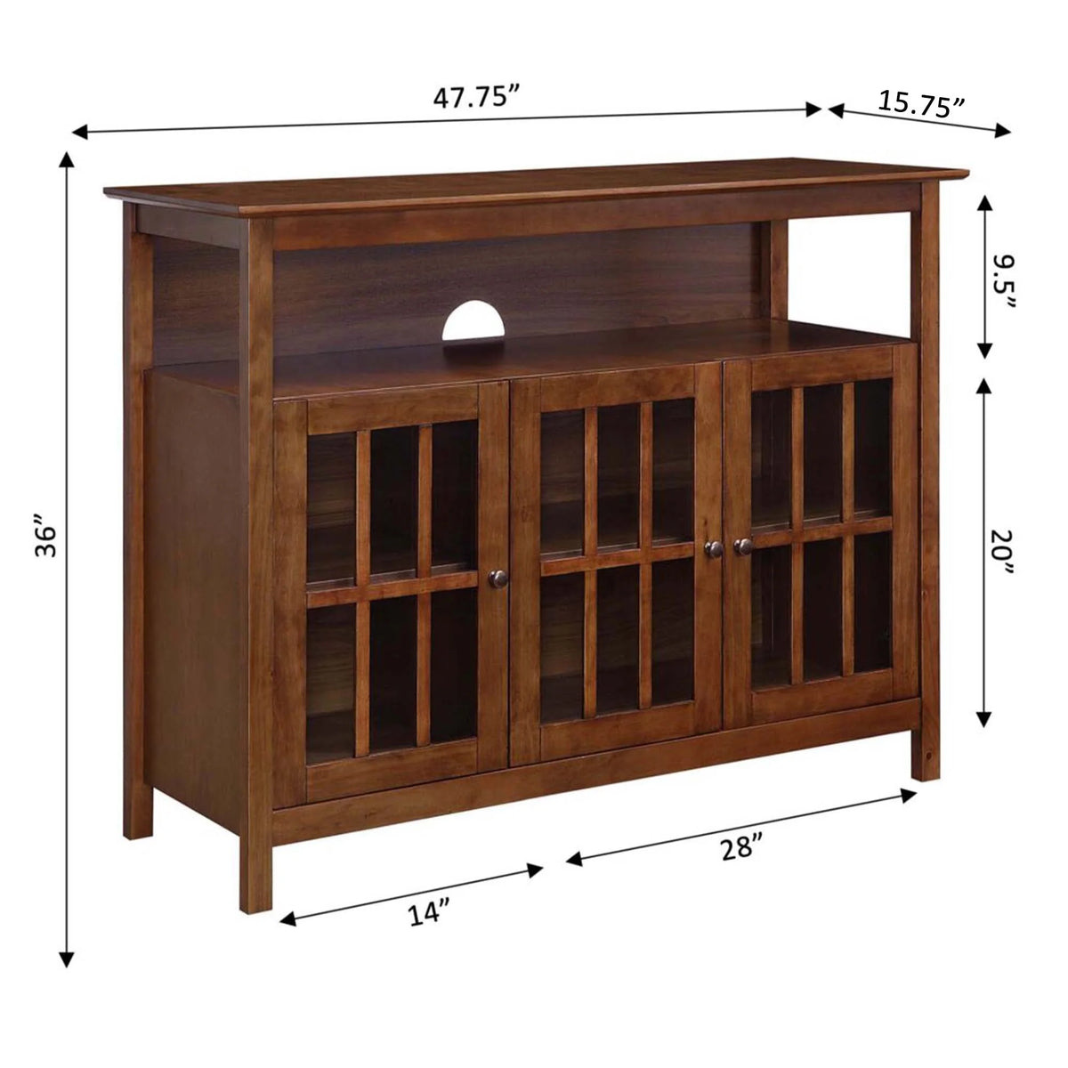 Dark Walnut TV Stand with Storage Cabinets and Shelf T4562