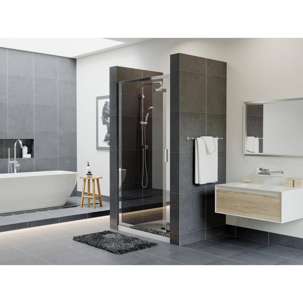 Framed Continuous Hinge Shower Door with Clear Glass Chrome I695