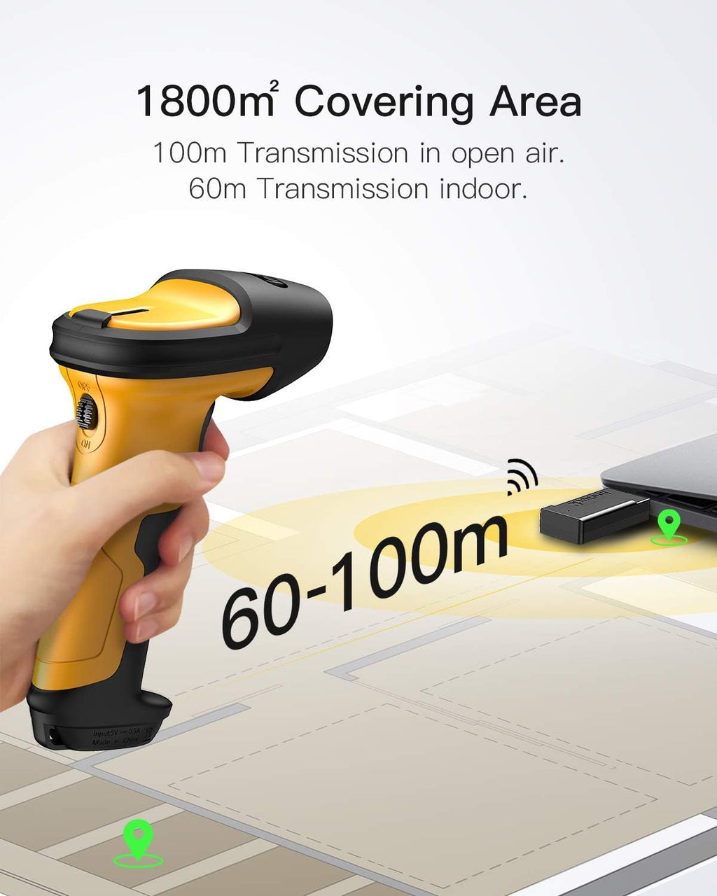 Wireless Barcode Scanner, 2.4 GHz, 2600mAh, 60M Range, Pack of 2 T67645
