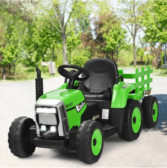 Green 12V Kids Ride on Tractor with Trailer W16100