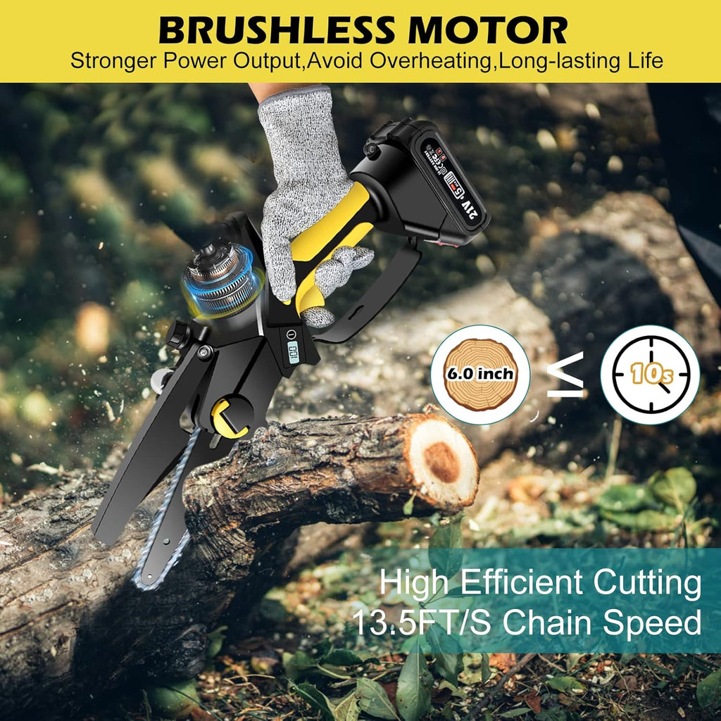 6 Inch Cordless Electric Chainsaw 21V 2.0Ah with Oil System and Safety Lock, Pack of 2 P15646
