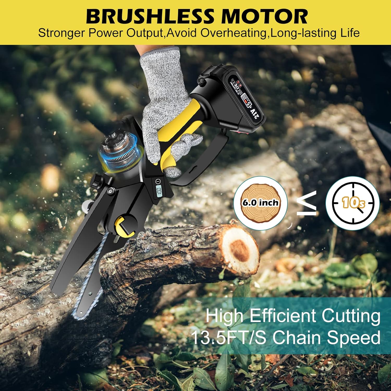 6 Inch Cordless Electric Chainsaw 21V 2.0Ah with Oil System and Safety Lock, Pack of 2 P15646