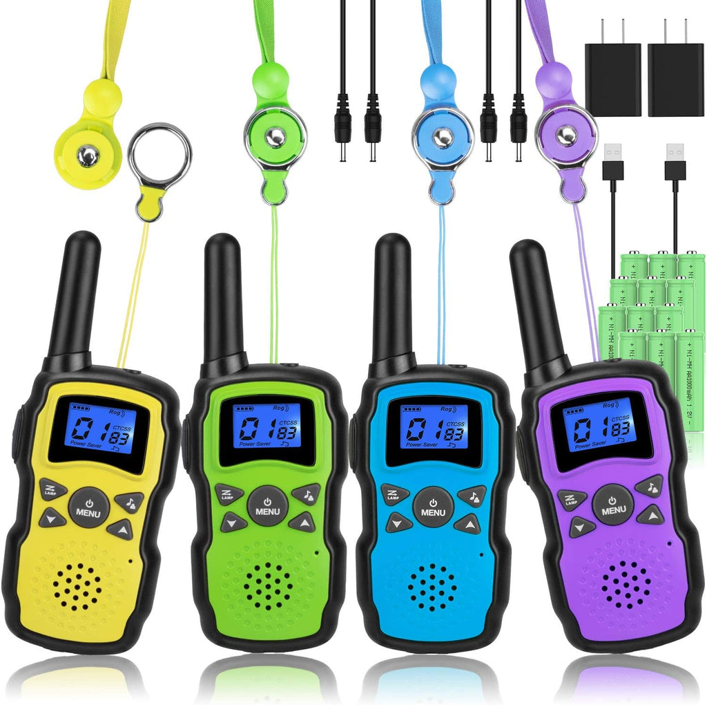 Rechargeable Walkie Talkies 4 Pack with 2 USB Chargers 12 Batteries A908